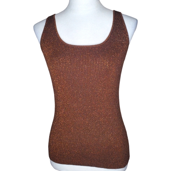 Once 1 Again Vintage 80's Sparkly Bronze Sleeveless Shell Top - Picture 1 of 4
